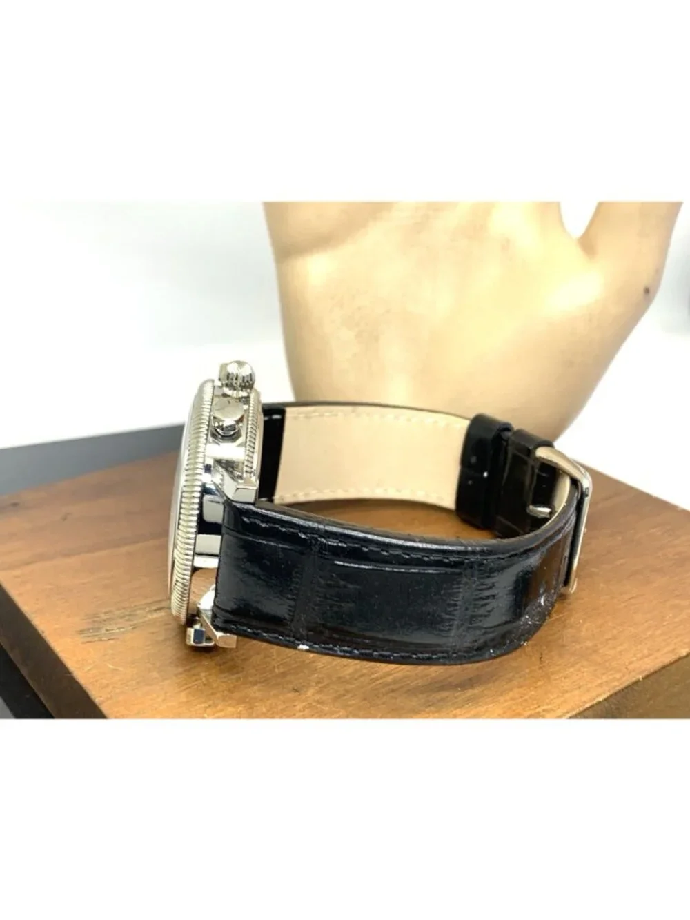 L&F Mechanik Men's Watch Automatic White Dial Con Edge Case Black Leather 43mm